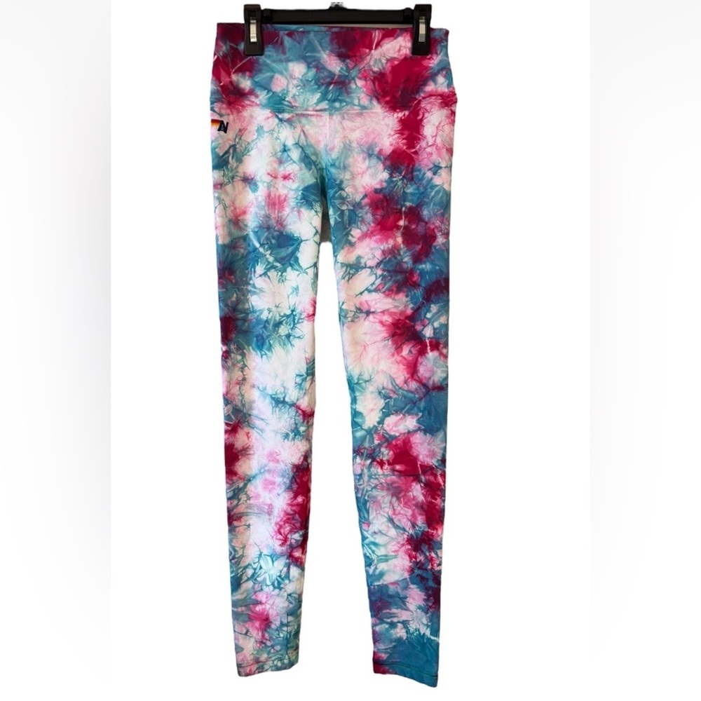 Aviator Nation Hand Dyed Tie Dye Leggings Medium M Turquoise 27" Inseam $138 - Picture 2 of 5